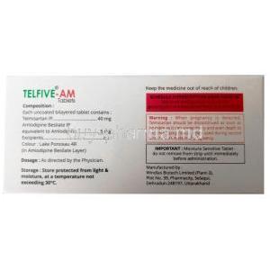 Telfive-AM,Telmisartan 40 mg, Amlodipine 5 mg, Xena Coronus Health Care, Box information