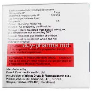 Xenoglim M, Glimepiride 2mg, Metformin 500mg, Xena Coronus Health Care Pvt Ltd, Box information