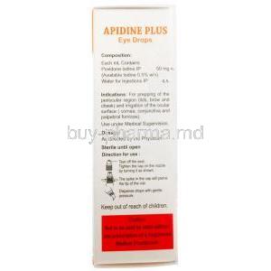 Apidine Plus Eye Drops, Povidone Iodine 50 mg, Eye drop 5 mL, Appawamy Occular Devices Pvt., Ltd, Box information, Composition