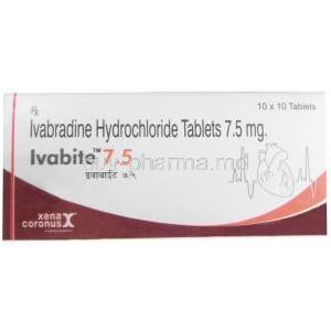 Ivabite 7.5, Ivabradine 7.5 mg, Xena Coronus Health Care Pvt Ltd, Box front view