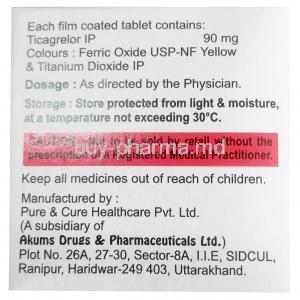 Ticabite,Ticagrelor 90 mg, Pure & Cure healthcare Pvt., Ltd, Box information