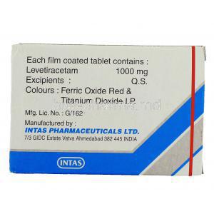 Levera 1000, Generic  Keppra,  Levetiracetam Box Composition