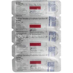 Setrol Injection, Sodium Tetradecyl Sulphate 3%(60mg per 2mL), 5 X Ampoule 2mL, 5 ampoules information
