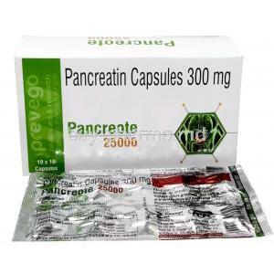 Pancreote, Pancreatin 300 mg (25000),Capsule, Prevego Healthcare & Research Private Limited,Box, Sheet