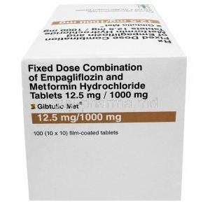 Gibtulio Met, Empagliflozin 12.5 mg/ Metformin 1000 mg, 60 tablets,Lupin Ltd, Box top view