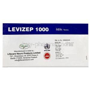 Levizep 1000,Levetiracetam 1000 mg, Lifecare Neuro Products Limited, Box information, Mfg date, Exp date