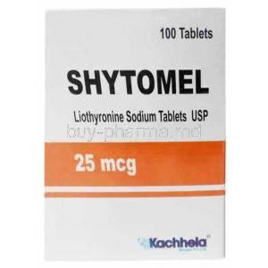 Shytomel, Liothyronine 25mcg, 100tablets(bottle), Kachhela Medex, Box front view