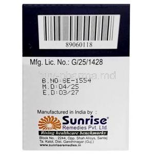 Molsun 200, Molnupiravir 200 mg, 40tablets, Sunrise Remedies, Box information,Mfg date, Exp date