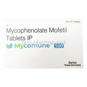 Mycomune 500,Mycophenolate Mofetil 500mg,Zydus Cadila, Box front view