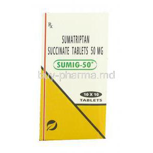 Sumig 50, Generic  Imitrex,  Sumatriptan  Box