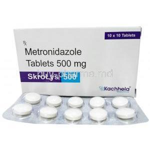 SkroLys 500, Metronidazole 500 mg, Kachheld Medex, Box, Blisterpack
