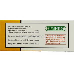 Sumig 50, Generic  Imitrex,  Sumatriptan Box Composition