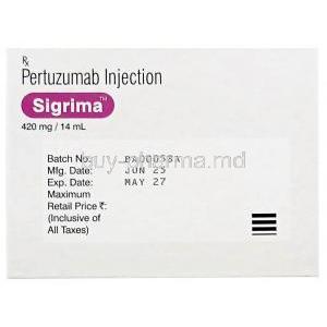 Sigrima IV Infusion, Pertuzumab 420mg per 14mL, Vial 14 mL, Zydus Lifesciences, Box information