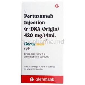 Hertumab Injection, Pertuzumab 420mg /14mL, Vial 14 mL, Glenmark Pharmaceuticals, Box front view
