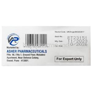 Clenash 80, Clenbuterol 80 mcg, Asher Pharmaceuticals, Box information, Mfg date, Exp date