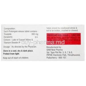 Troxip-OD, Troxipide 300 mg, Zuventus Healthcare Ltd, Box information, Composition,Caution