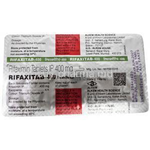 Rifaxitab 400, Rifaximin 400 mg, Alkem Laboratories Ltd, Blisterpack information