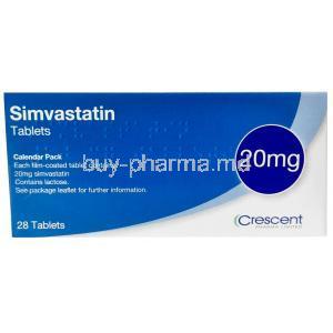 Crescent Simvastatin, Simvastatin 20 mg, Crescent Pharma, Box front view