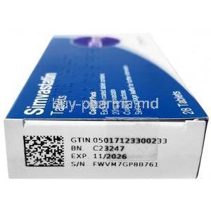Crescent Simvastatin, Simvastatin 20 mg, Crescent Pharma, Box information, Exp date