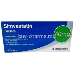 Crescent Simvastatin, Simvastatin 40 mg, Crescent Pharma, Box front view