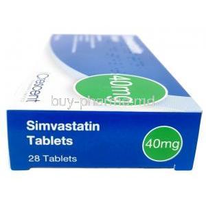 Crescent Simvastatin, Simvastatin 40 mg, Crescent Pharma, Box side view