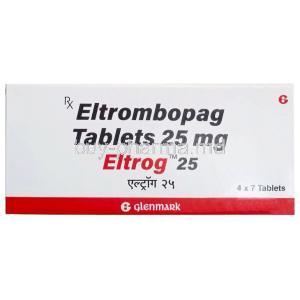 Eltrog 25, Eltrombopag 25 mg, Glenmark Pharmaceuticals, Box front view