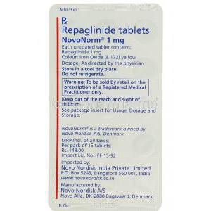 Novonorm, Repaglinide 1 Mg Tablet Packaging