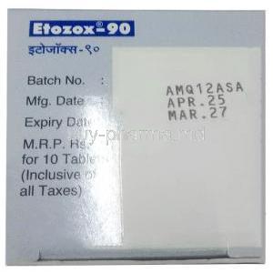 Etozox-90, Etoricoxib 90 mg, Cipla, Box information, Mfg date, Exp date