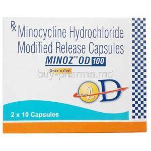 Minoz OD 100, Minocycline 100 mg, Capsule (MR), Sun Pharma,Box front view