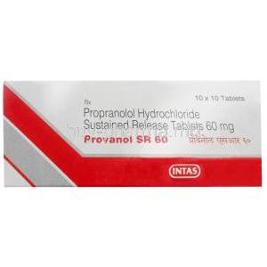 Provanol SR 60, Propranolol 60 mg, SR tablet, Intas Pharmaceuticals Ltd, Box front view