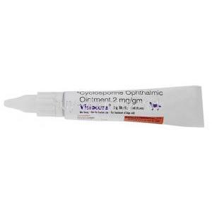 Visiocare Ophthalmic Ointment for Dogs, Cyclosporine 2 mg per gram, 5 g, SAVA Healthcare, Tube front view