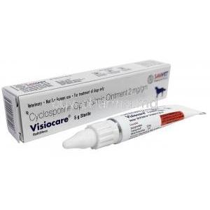 Visiocare Ophthalmic Ointment for Dogs, Cyclosporine 2 mg per gram, 5 g, SAVA Healthcare, Box, Tube