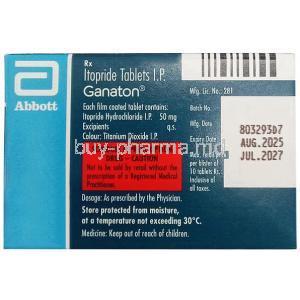 Ganaton, Itopride 50 mg, Abbott, Box information, Mfg date, Exp date (New package)