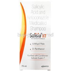 Salisia KT Shampoo, Ketoconazole 2% wv,Salicylic Acid 2% wv, Shampoo 75 mL, Ajanta Pharma, Box front view