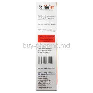 Salisia KT Shampoo, Ketoconazole 2% wv,Salicylic Acid 2% wv, Shampoo 75 mL, Ajanta Pharma, Box information, Caution