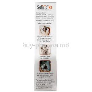 Salisia KT Shampoo, Ketoconazole 2% wv,Salicylic Acid 2% wv, Shampoo 75 mL, Ajanta Pharma, Box information, Direction for use