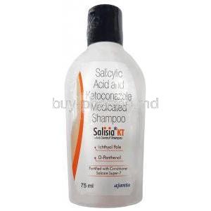 Salisia KT Shampoo, Ketoconazole 2% wv,Salicylic Acid 2% wv, Shampoo 75 mL, Ajanta Pharma, Bottle front view