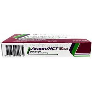 Avapro HCT, Irbesartan 150 mg/ Hydrochlorothiazide 12.5 mg, Bristol-Myers Squibb, Box bottom view