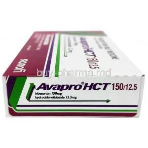 Avapro HCT, Irbesartan 150 mg/ Hydrochlorothiazide 12.5 mg, Bristol-Myers Squibb, Box side view