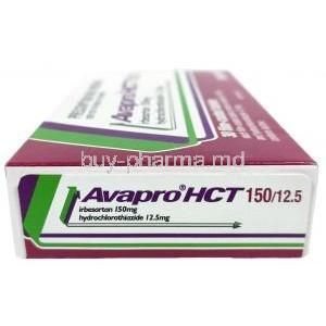 Avapro HCT, Irbesartan 150 mg/ Hydrochlorothiazide 12.5 mg, Bristol-Myers Squibb, Box side view-2