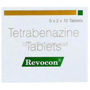 Revocon, Tetrabenazine 25 mg, Sun Pharma, Box front view