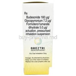 Breztri Aerosphere, Glycopyrrolate 7.2 mcg /Formoterol 5 mcg/ Budesonide 160 mcg, 120 Inhalation, AstraZeneca India, Box information, Dosage