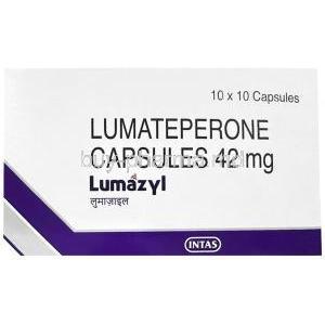 Lumazyl, Lumateperone 42 mg, Intas Pharma, Box front view
