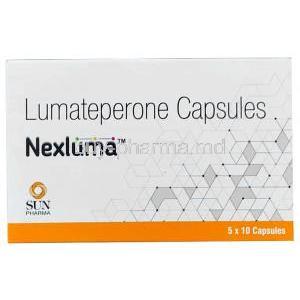 Nexluma, Lumateperone 42 mg, Sun Pharma, Box front view