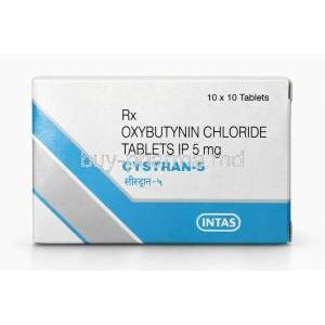 Cystran 5, Oxybutynin 5 mg, Intas Pharma, Box front view
