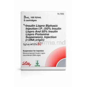 Eglucent Mix50, Insulin Lispro Biphasic Injection 100 IU/mL Cartridge (Lupin) front view