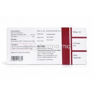 Estraval Depot Injection, Estradiol valerate 10 mg/mL, 1mL x 10 ampoules, Actiza Pharmaceutical Pvt. Ltd., Box information