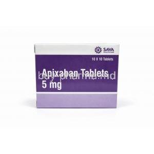 Apixaban 5mg 100 Tablets, Eliquis generic (SAVA), Product box