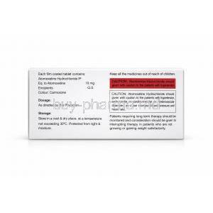 Elixetine-10, Atomoxetine 10 mg, Elkem Healthcare,Box information,Caution