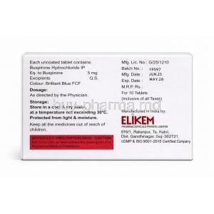 Buspokem-5,Buspirone 5 mg, Elkem Healthcare, Box information